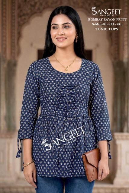 Sangeet bombay rayon print short top kurtis online wholesaler